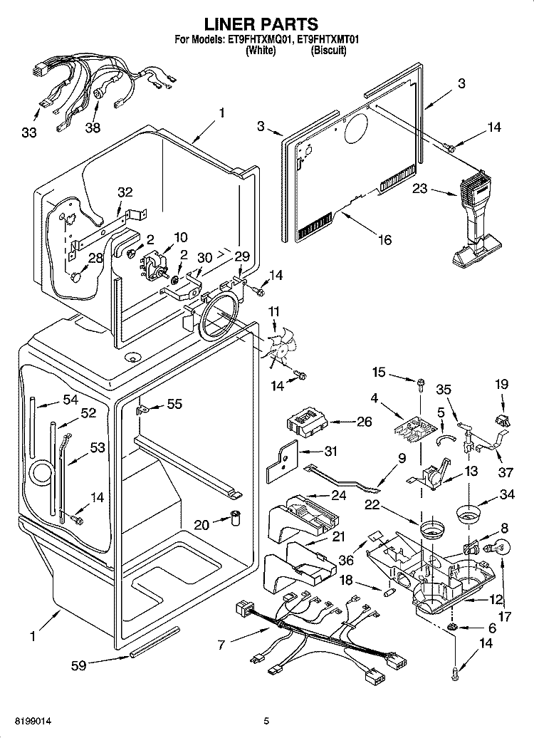 LINER PARTS Diagram and Parts List for ET9FHTXMQ01  Whirlpool Refrigerator