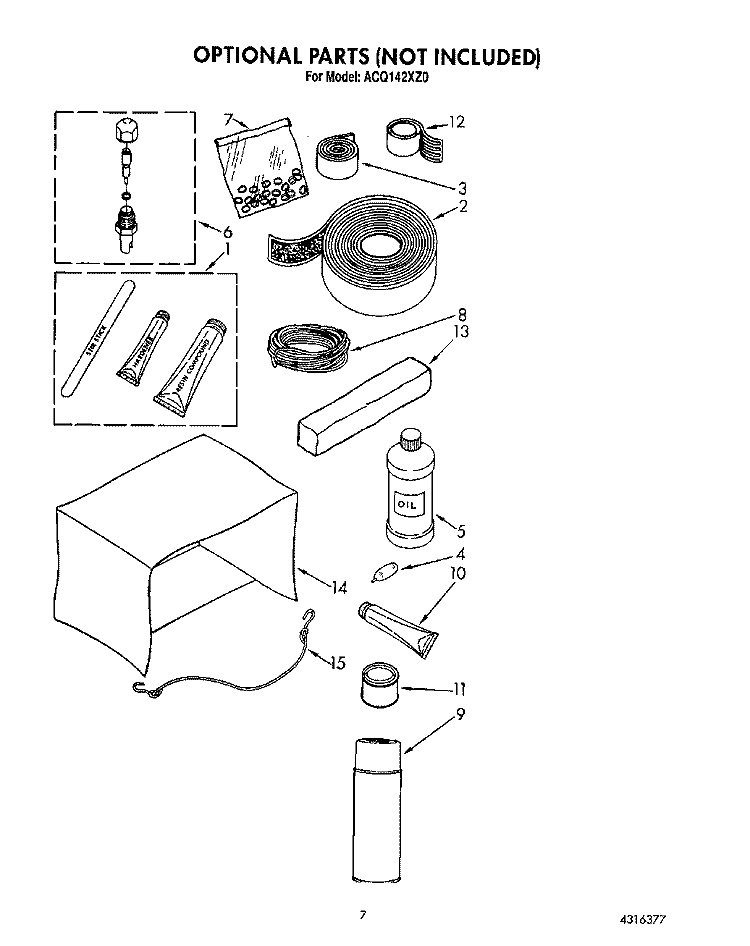 OPTIONAL Diagram and Parts List for ACQ142XZ0  Whirlpool Air Conditioner