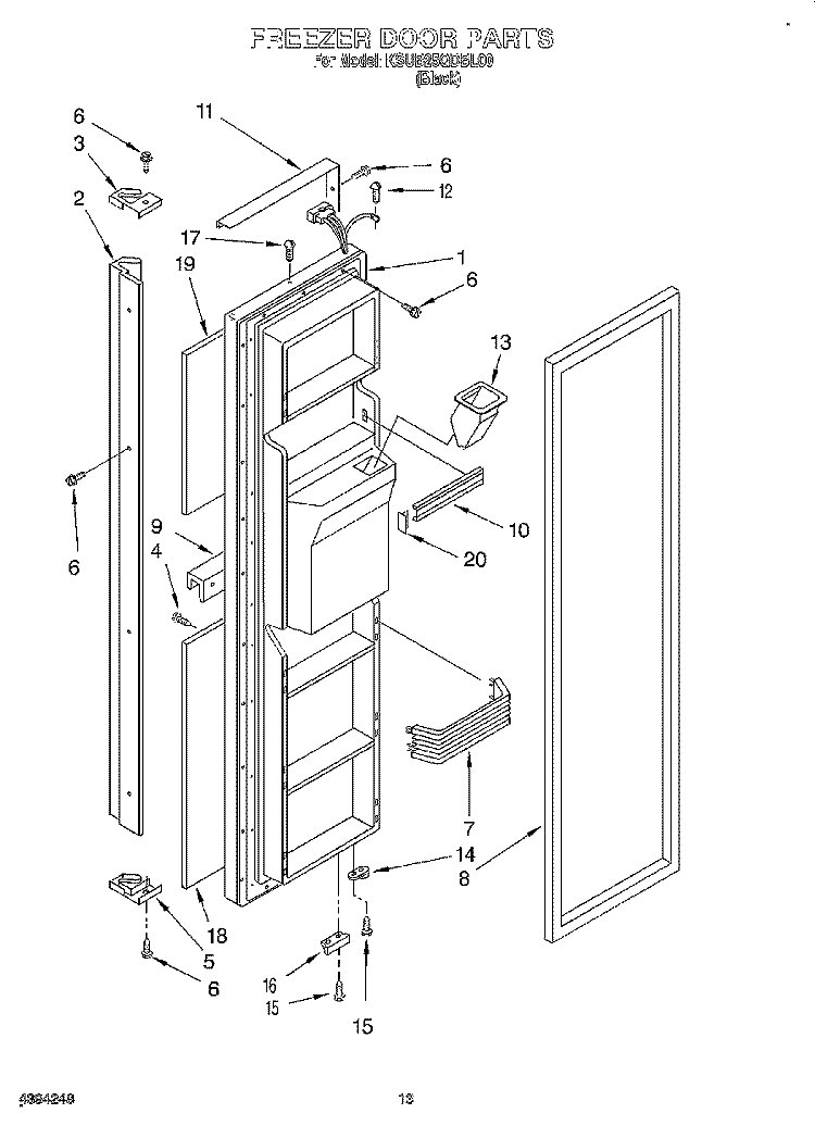 FREEZER DOOR Diagram and Parts List for KSUB25QDBL00  KitchenAid Refrigerator