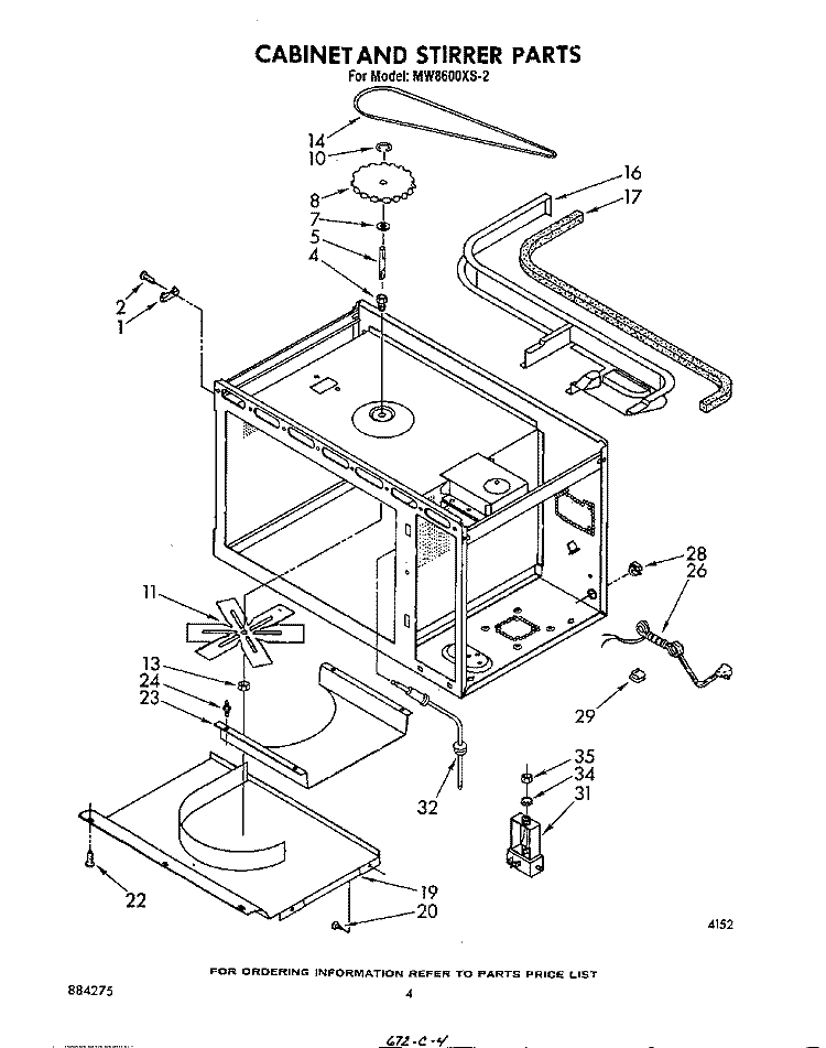 CABINET AND STIRRER Diagram and Parts List for MW8600XS2  Whirlpool Microwave