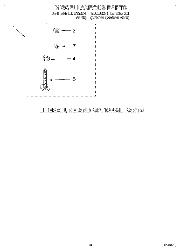 MISCELLANEOUS, LIT/OPTIONAL Diagram and Parts List for RAS8245EQ1  Roper Washer