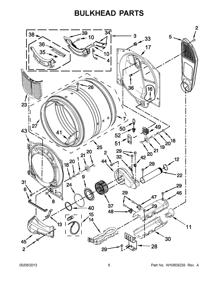 BULKHEAD PARTS Diagram and Parts List for YWED80HEBW0  Whirlpool Dryer