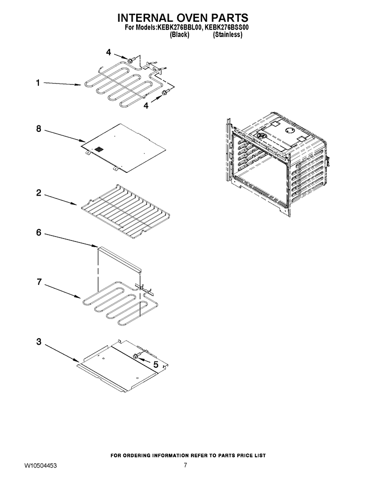 INTERNAL OVEN PARTS Diagram and Parts List for KEBK276BBL00  KitchenAid Wall Oven