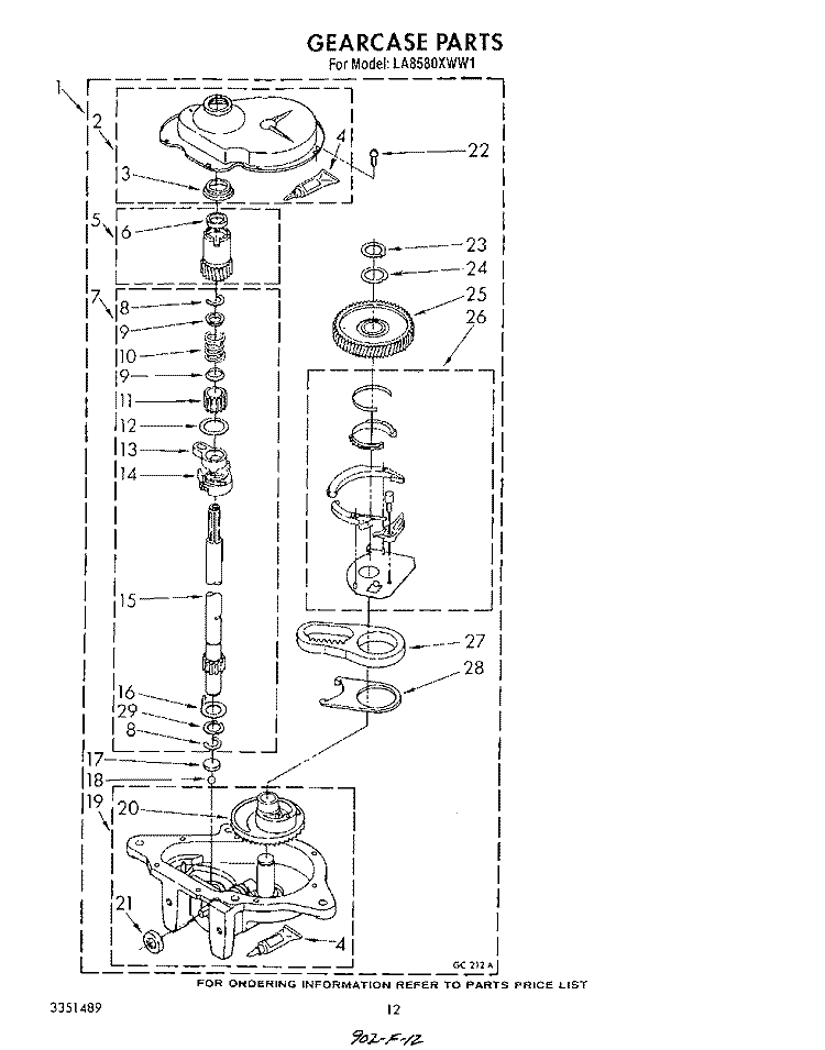 GEAR CASE Diagram and Parts List for LA8580XWN1  Whirlpool Washer