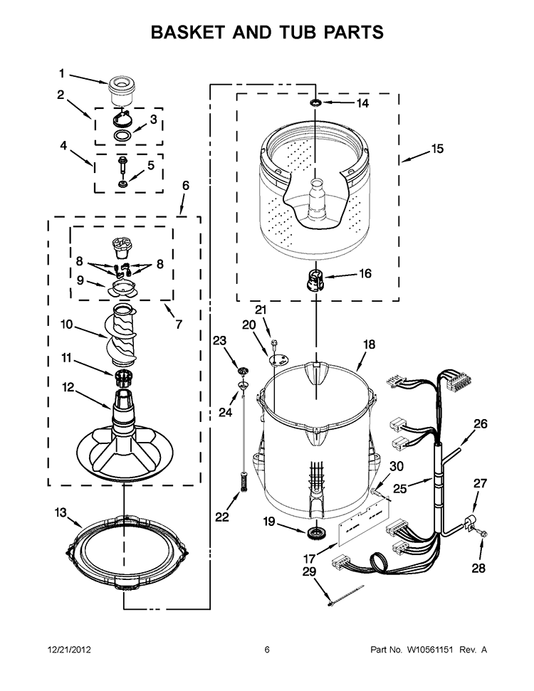 BASKET AND TUB PARTS Diagram and Parts List for 7MWTW1502AW2  Whirlpool Washer
