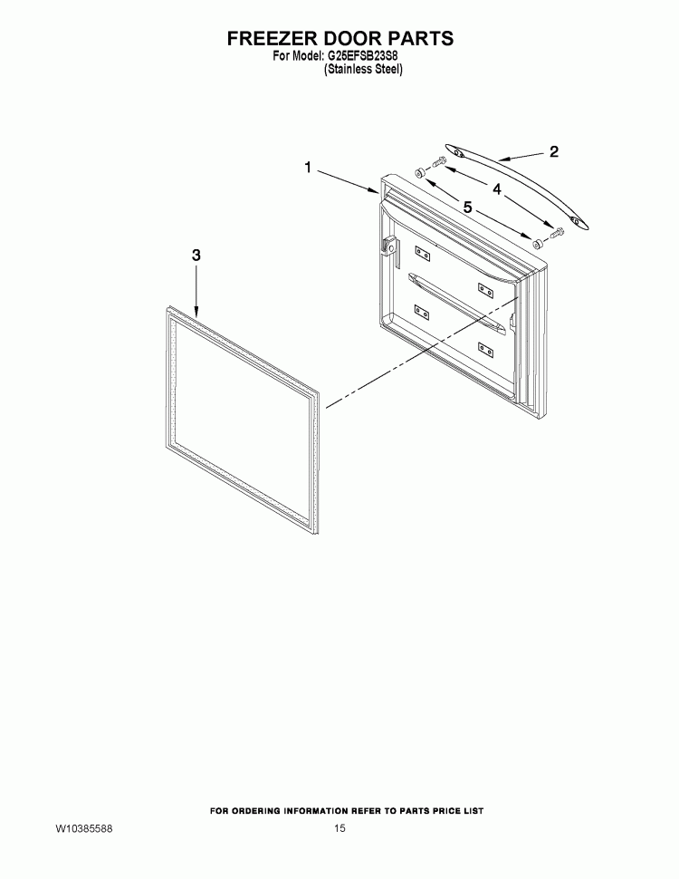 FREEZER DOOR PARTS Diagram and Parts List for G25EFSB23S8  Whirlpool Refrigerator