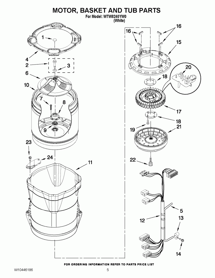 MOTOR, BASKET AND TUB PARTS Diagram and Parts List for WTW8240YW0  Whirlpool Washer