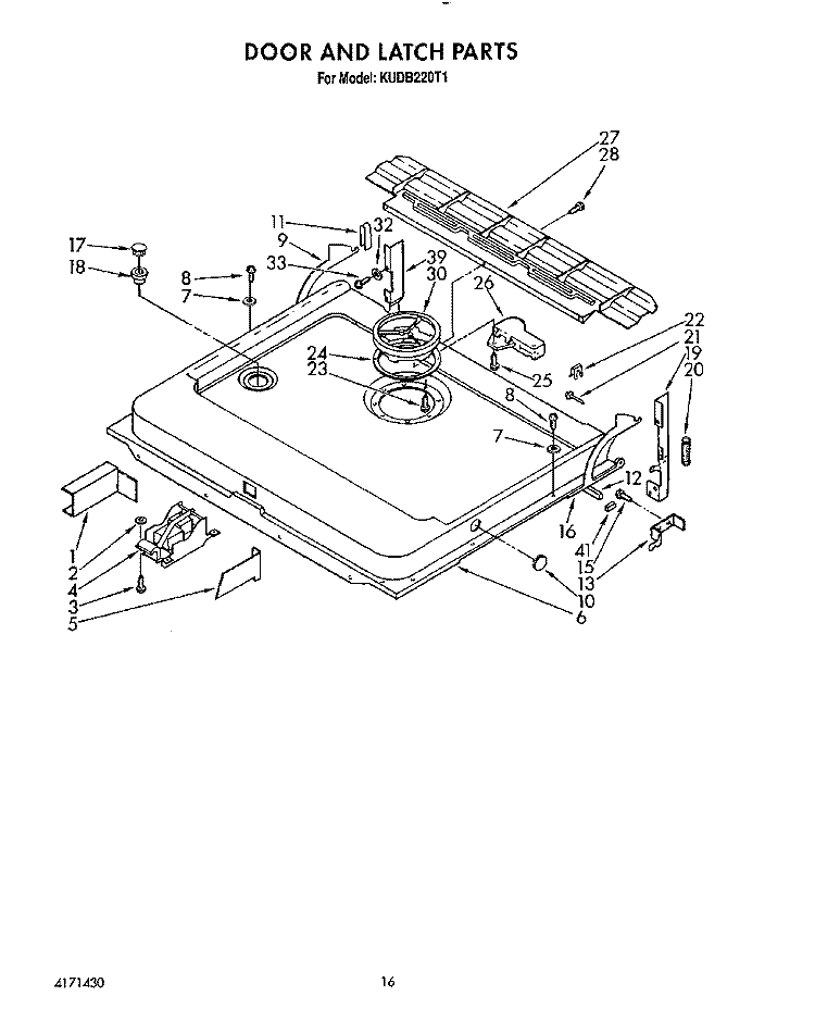 DOOR AND LATCH Diagram and Parts List for KUDB220T1  KitchenAid Dishwasher