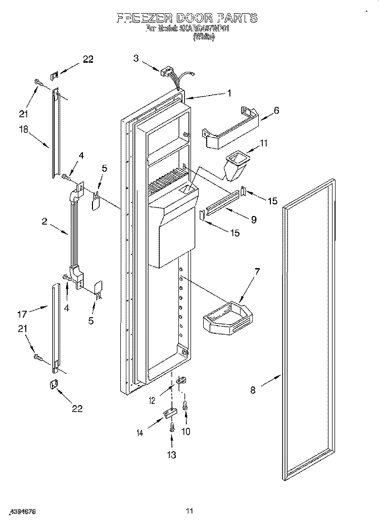 FREEZER DOOR Diagram and Parts List for 3XARG497WP01  Whirlpool Refrigerator