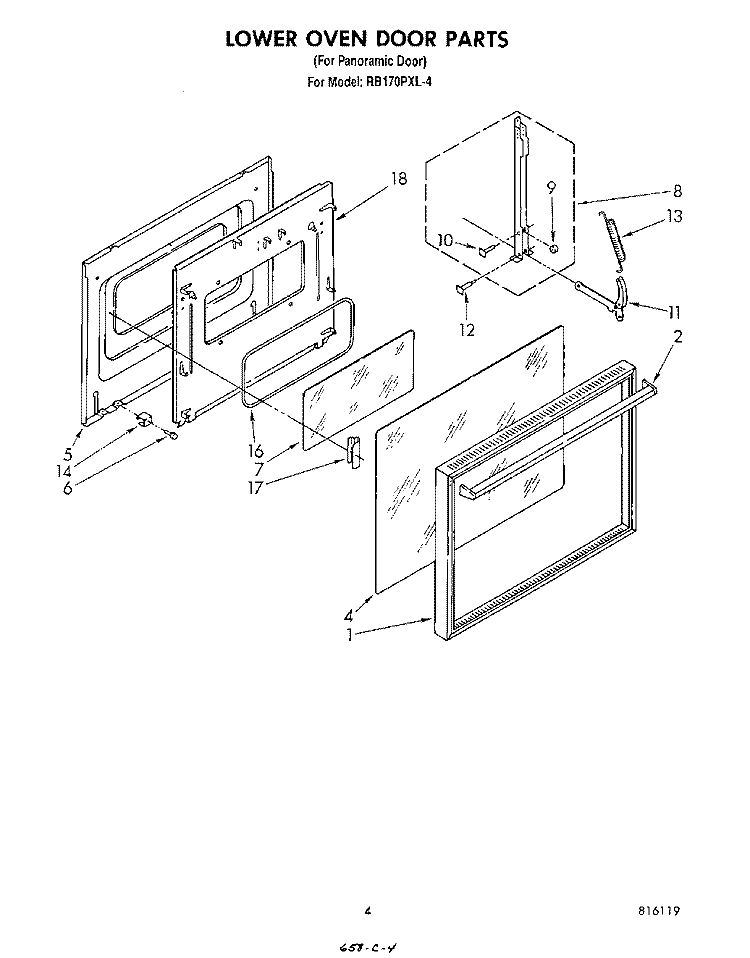 LOWER OVEN DOOR Diagram and Parts List for RB170PXL4  Whirlpool Wall Oven