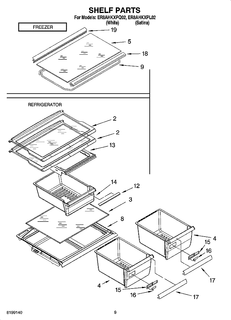 SHELF PARTS, OPTIONAL PARTS Diagram and Parts List for ER8AHKXPQ02  Whirlpool Refrigerator