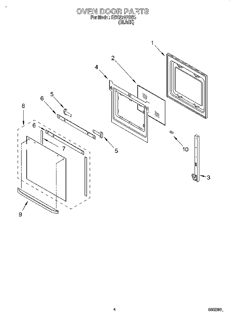 OVEN DOOR Diagram and Parts List for RBS270PDB3  Whirlpool Wall Oven