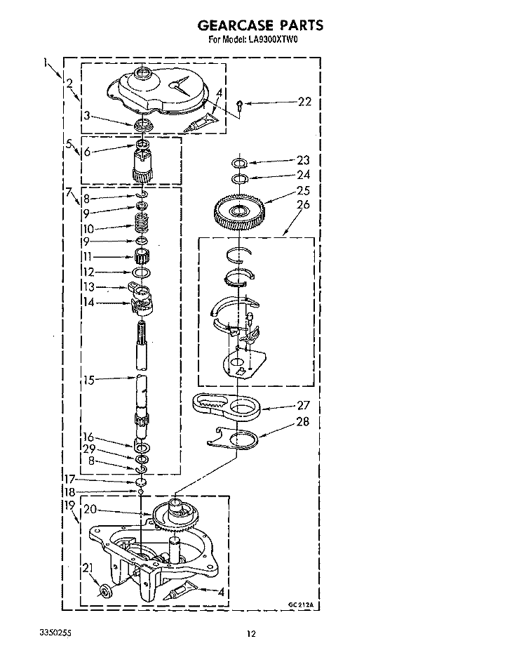 GEARCASE Diagram and Parts List for LA9300XTN0  Whirlpool Washer