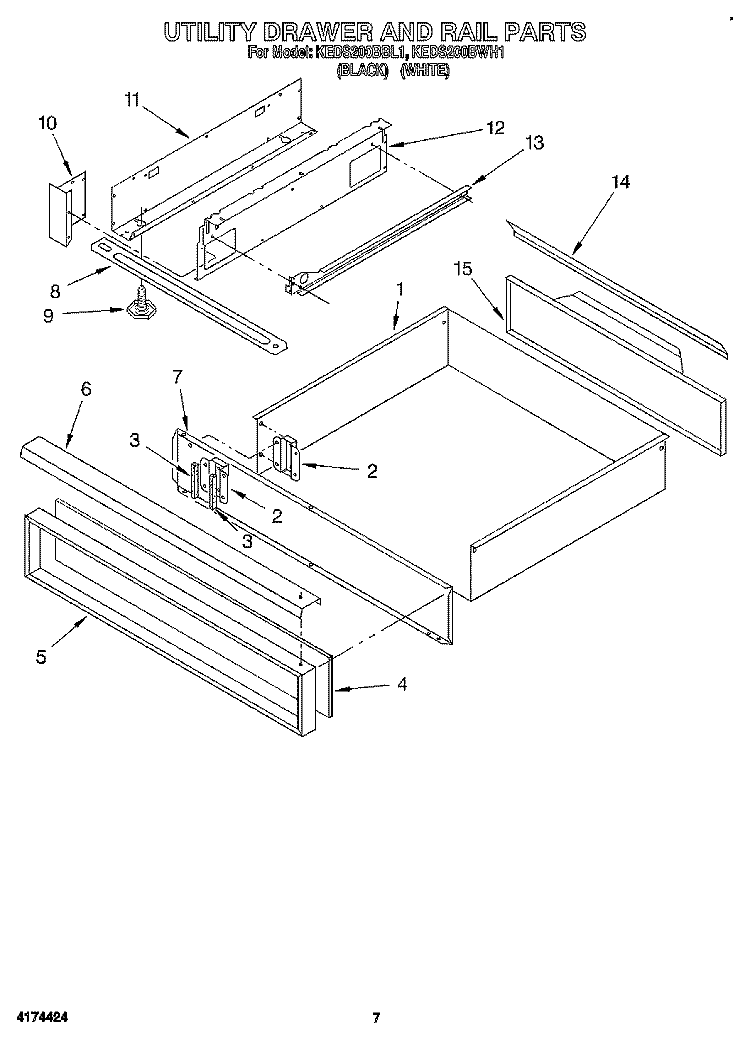 UTILITY DRAWER AND RAIL Diagram and Parts List for KEDS200BBL1  KitchenAid Range