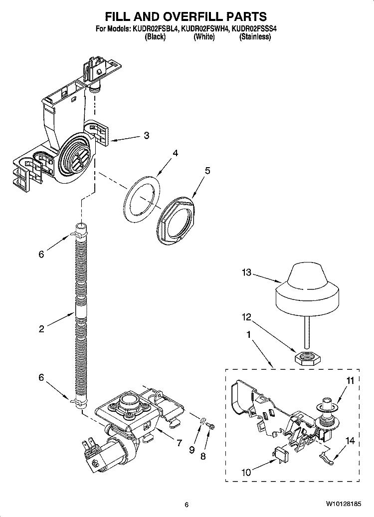 FILL AND OVERFILL PARTS Diagram and Parts List for KUDR02FSWH4  KitchenAid Dishwasher