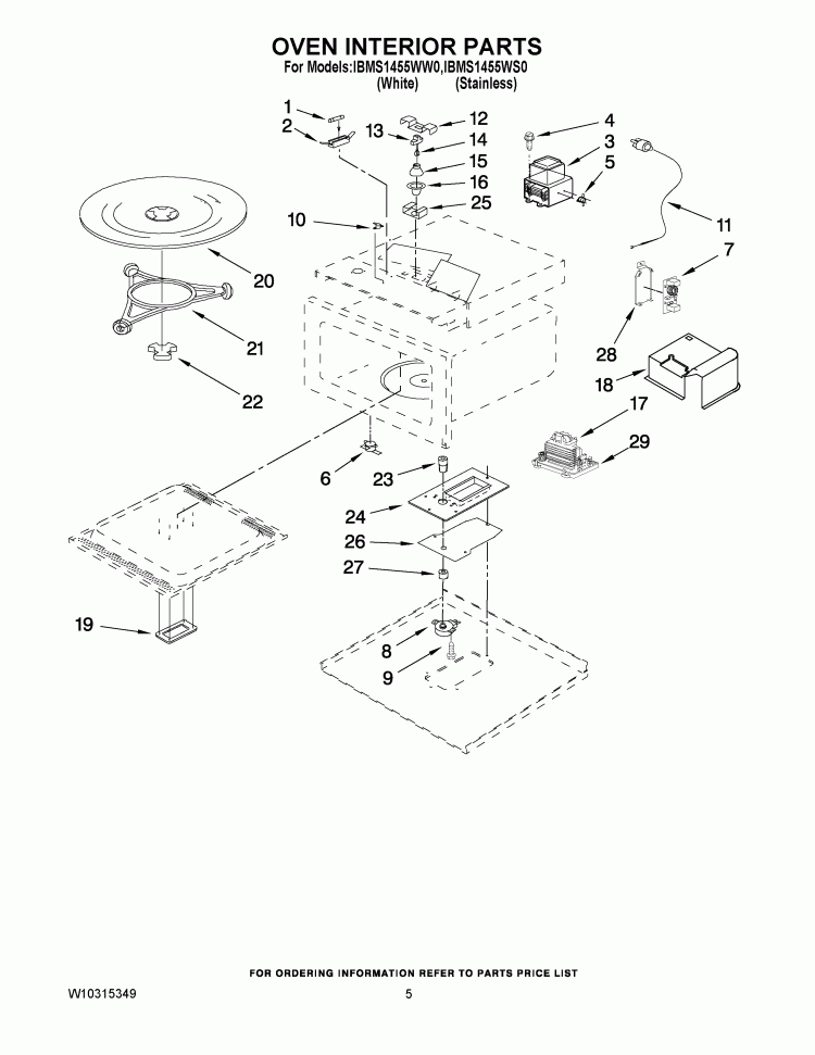 OVEN INTERIOR PARTS Diagram and Parts List for IBMS1455WS0  Whirlpool Microwave