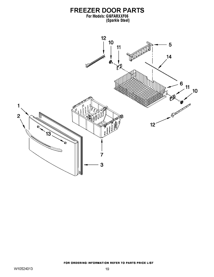 FREEZER DOOR PARTS Diagram and Parts List for GI6FARXXF05  Whirlpool Refrigerator
