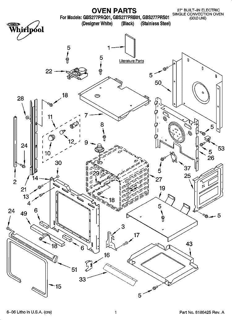 OVEN PARTS Diagram and Parts List for GBS277PRS01  Whirlpool Wall Oven
