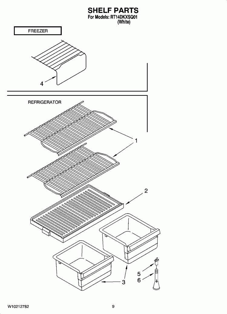 SHELF PARTS, OPTIONAL PARTS Diagram and Parts List for RT14DKXSQ01  Roper Refrigerator