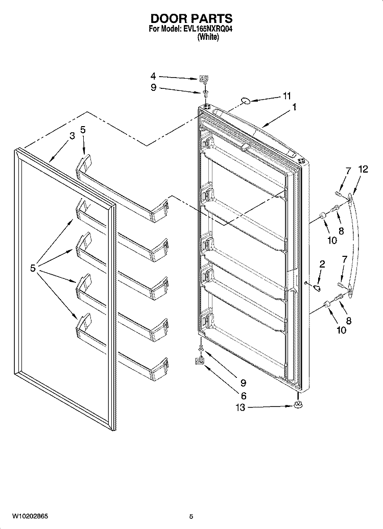 DOOR PARTS Diagram and Parts List for EVL165NXRQ04  Whirlpool Refrigerator