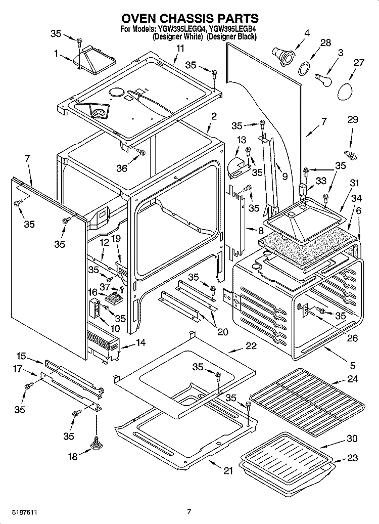 OVEN CHASSIS PARTS Diagram and Parts List for YGW395LEGQ4  Whirlpool Range