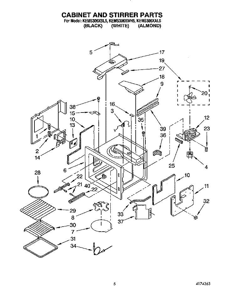 CABINET AND STIRRER, OPTIONAL Diagram and Parts List for KEMS306XAL5  KitchenAid Wall Oven