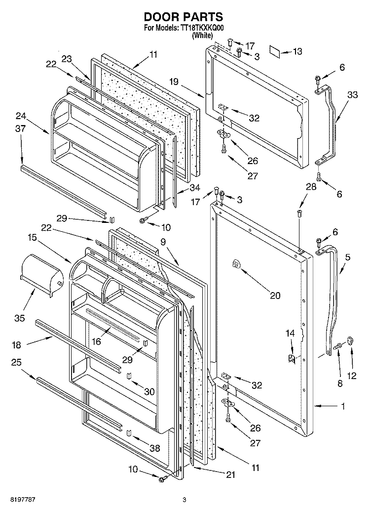 DOOR Diagram and Parts List for TT18TKXKQ00  Estate Refrigerator