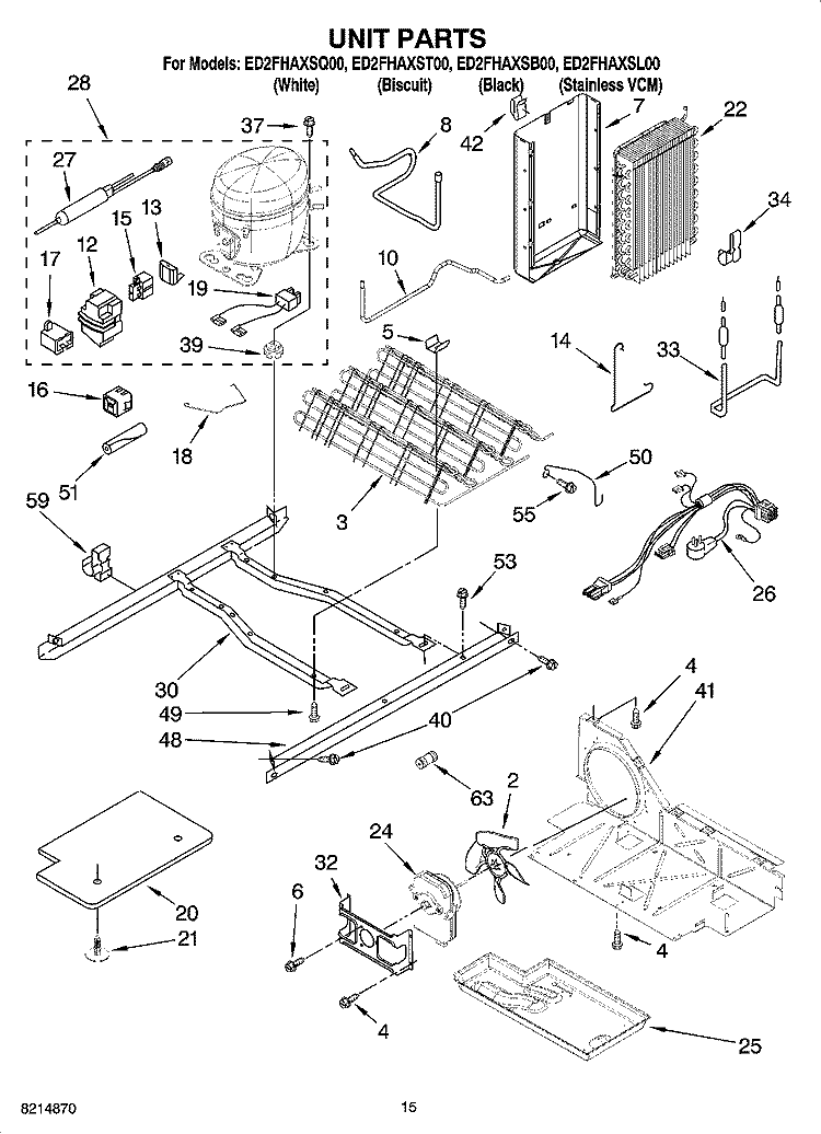 UNIT PARTS Diagram and Parts List for ED2FHAXSB00  Whirlpool Refrigerator