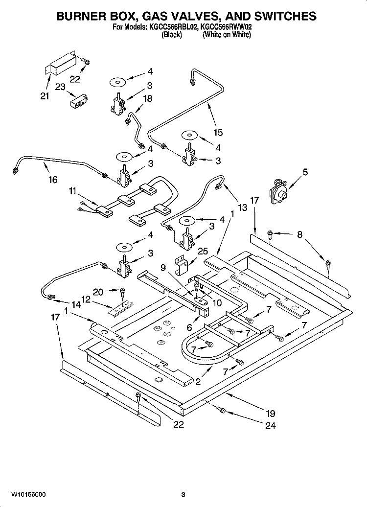 BURNER BOX, GAS VALVES, AND SWITCHES, OPTIONAL PARTS Diagram and Parts List for KGCC566RBL02  KitchenAid Cooktop