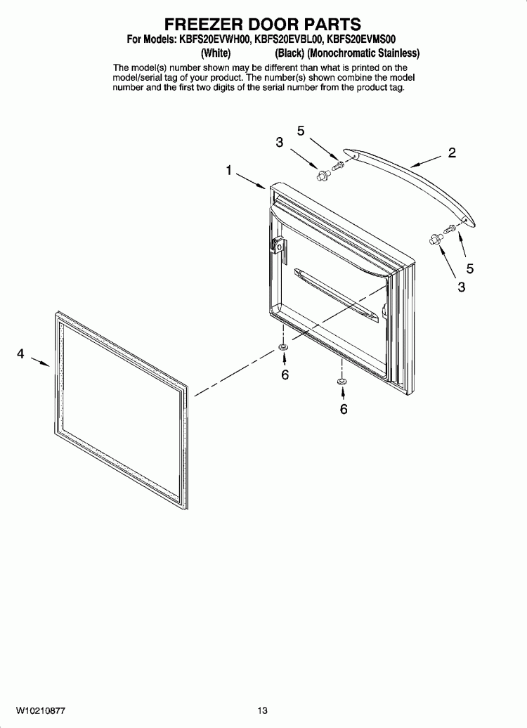 FREEZER DOOR PARTS Diagram and Parts List for KBFS20EVWH00  KitchenAid Refrigerator