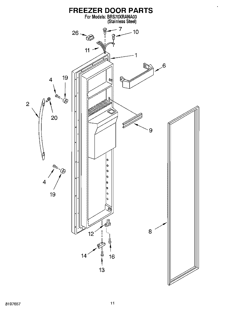 FREEZER DOOR Diagram and Parts List for BRS70XRANA03  Whirlpool Refrigerator