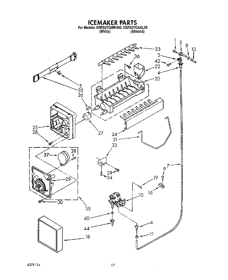 ICEMAKER Diagram and Parts List for KSRS27QAWH00  KitchenAid Refrigerator