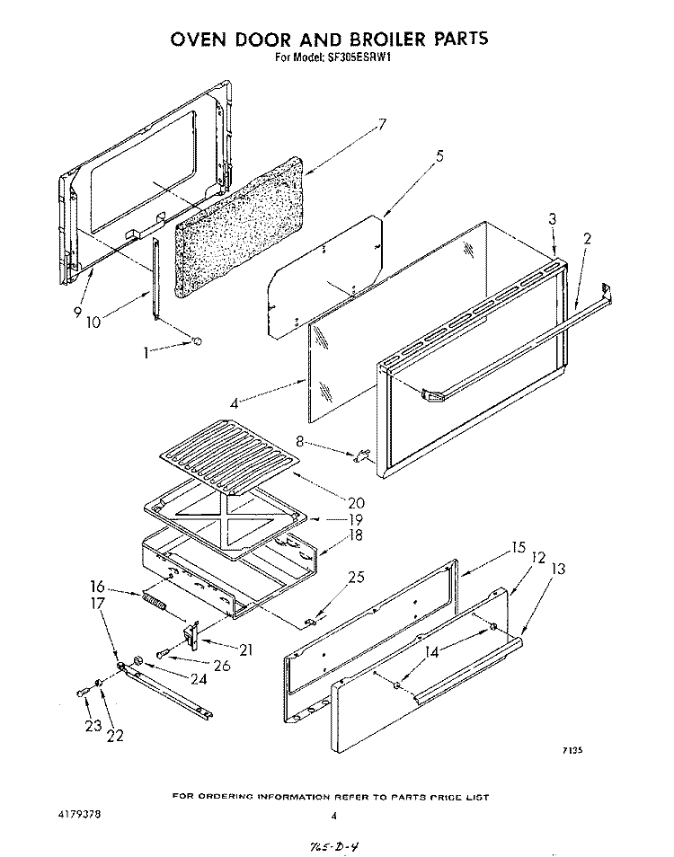 OVEN DOOR AND BROILER Diagram and Parts List for SF305ESRW1  Whirlpool Range