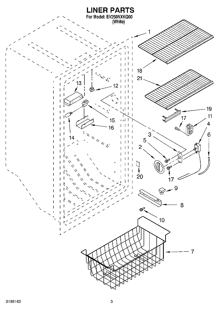 LINER Diagram and Parts List for EV250NXKQ00  Whirlpool Freezer