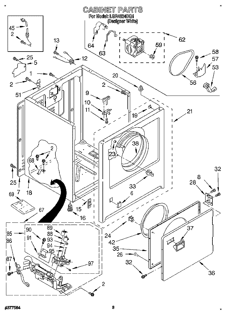 CABINET Diagram and Parts List for LGR4634DQ1  Whirlpool Dryer