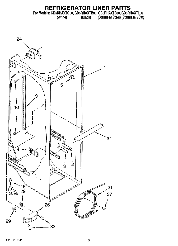 REFRIGERATOR LINER PARTS Diagram and Parts List for GD5RHAXTS00  Whirlpool Refrigerator