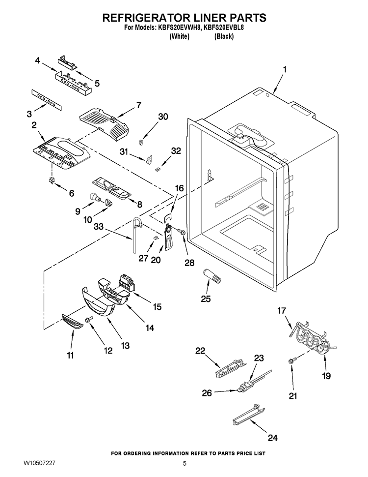 REFRIGERATOR LINER PARTS Diagram and Parts List for KBFS20EVBL8  KitchenAid Refrigerator