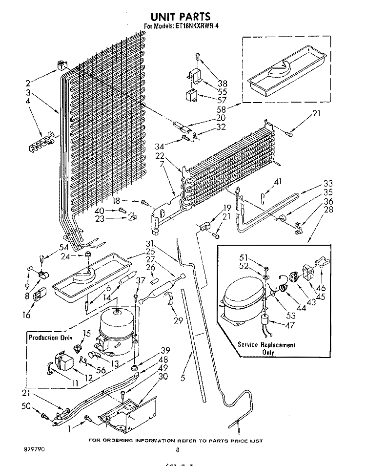 UNIT Diagram and Parts List for ET18NKXRWR4  Whirlpool Refrigerator
