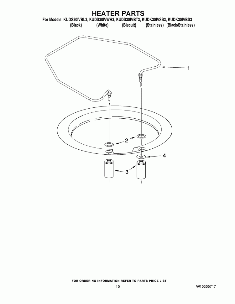 HEATER PARTS Diagram and Parts List for KUDK30IVSS3  Whirlpool Dishwasher