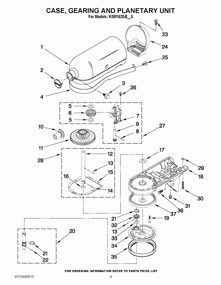 CASE, GEARING AND PLANETARY UNIT Diagram and Parts List for KSM152GBCP0  KitchenAid Mixer
