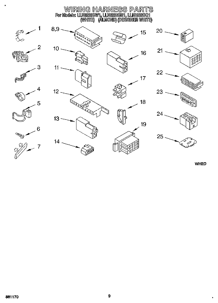 WIRING HARNESS Diagram and Parts List for LLN8233BN1  Whirlpool Washer