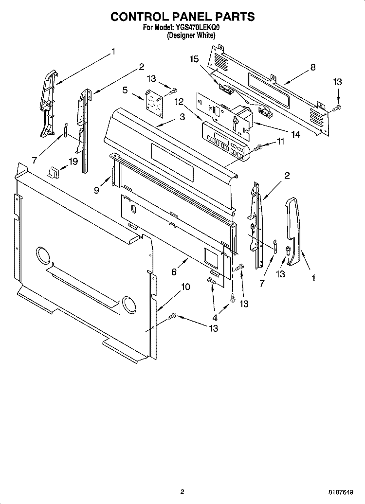 CONTROL PANEL PARTS Diagram and Parts List for YGS470LEKQ0  Whirlpool Range