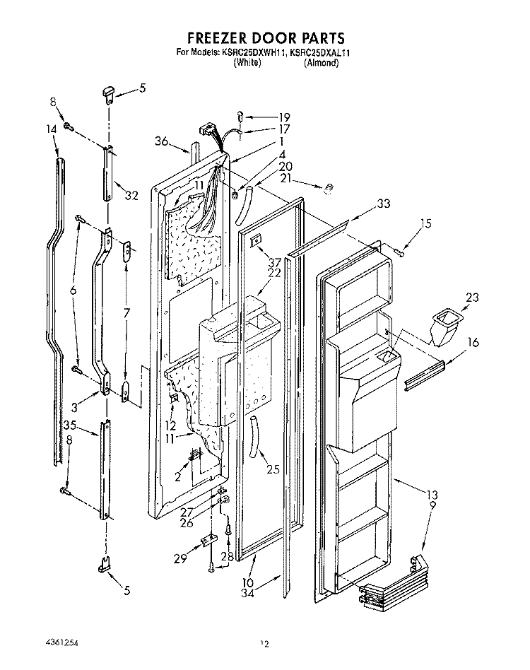 FREEZER DOOR Diagram and Parts List for KSRC25DXAL11  KitchenAid Refrigerator