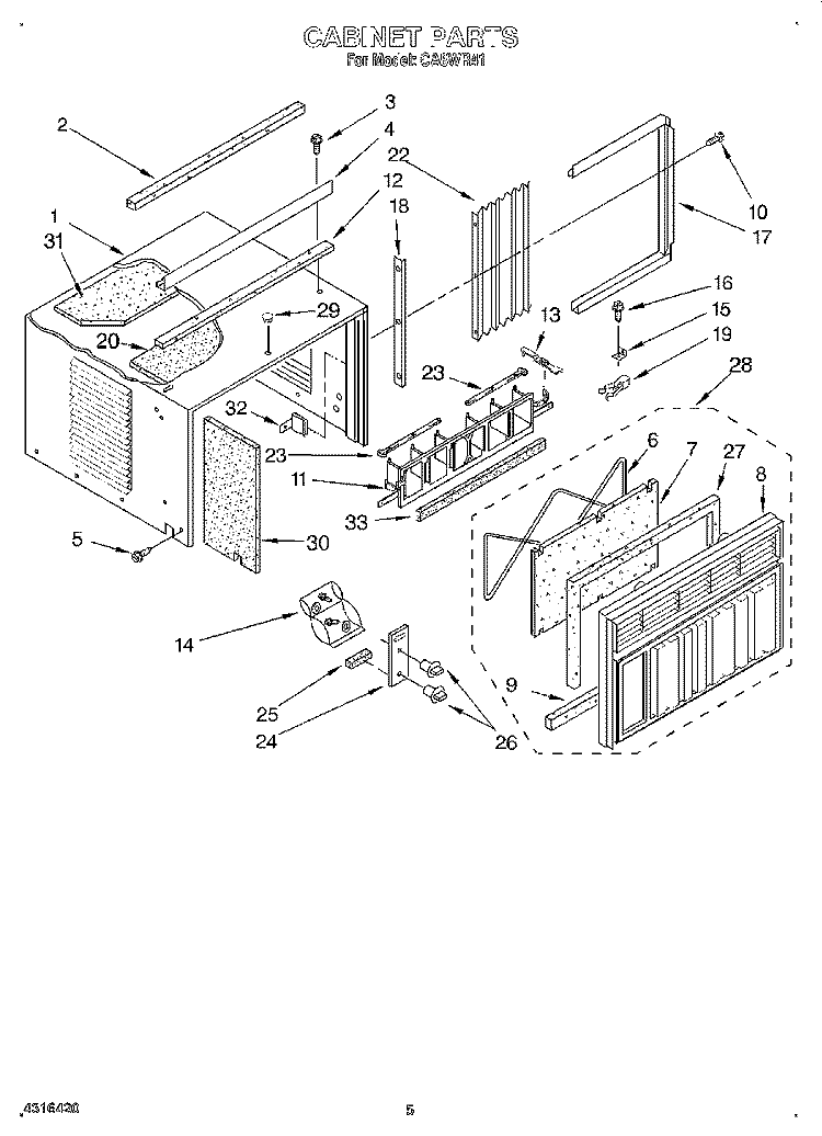 CABINET Diagram and Parts List for CA8WR41  Crosley Air Conditioner