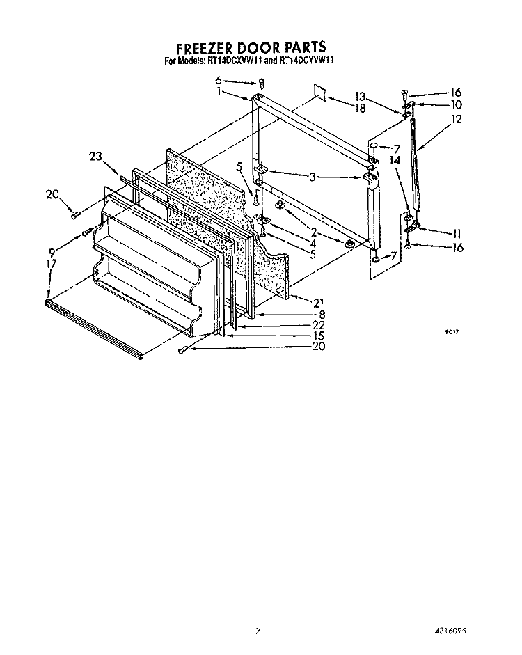 FREEZER DOOR Diagram and Parts List for RT14DCYVW11  Roper Refrigerator