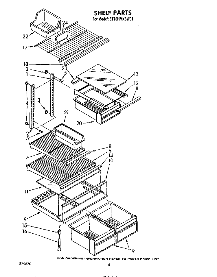 SHELF Diagram and Parts List for ET18HMXSW01  Whirlpool Refrigerator