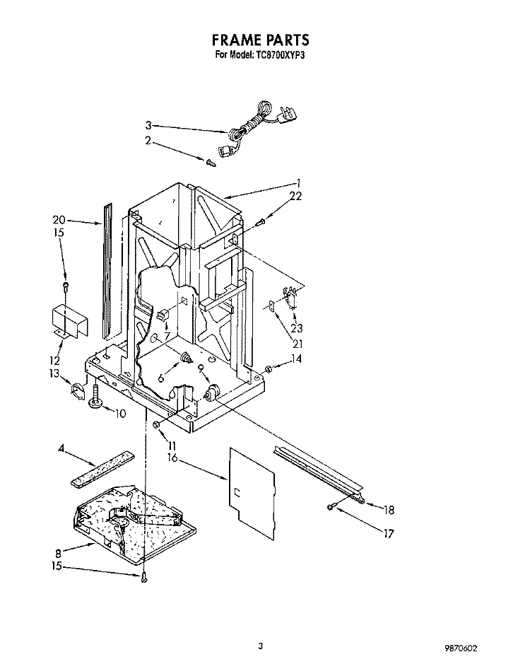 FRAME Diagram and Parts List for TC8700XYP3  Whirlpool Trash Compactor