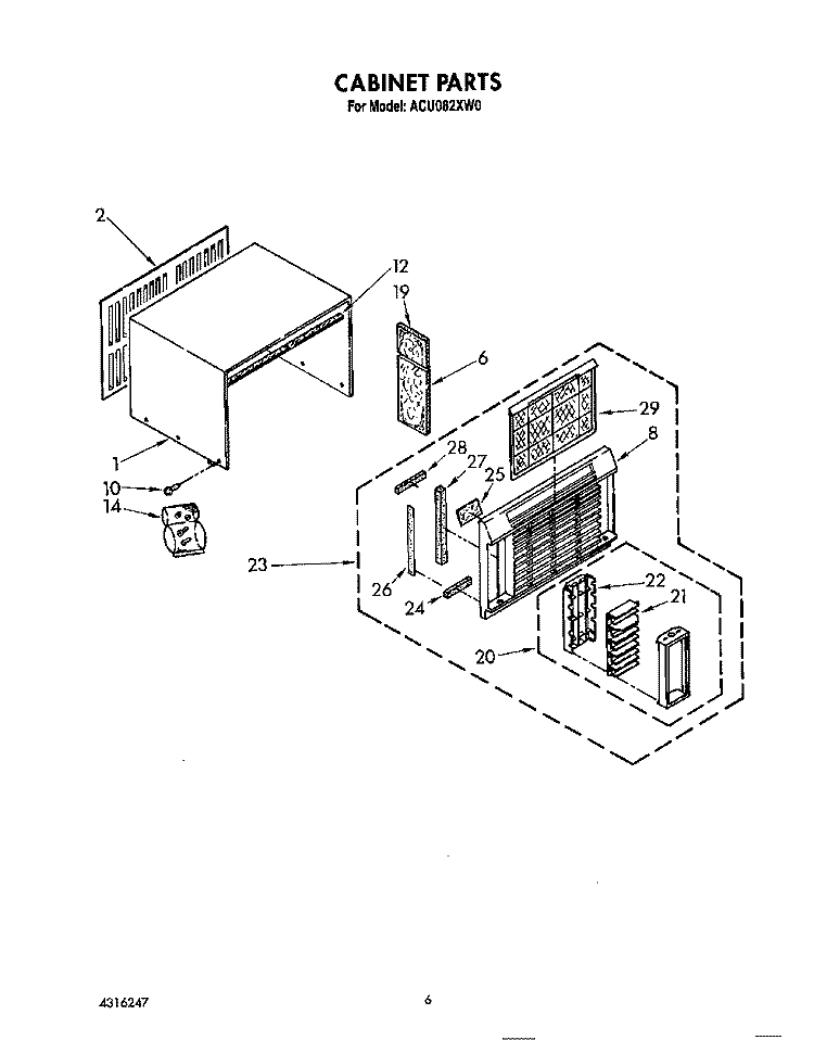 CABINET Diagram and Parts List for ACU082XW0  Whirlpool Air Conditioner