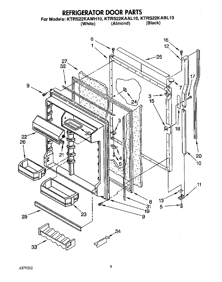 REFRIGERATOR DOOR Diagram and Parts List for KTRS22KAAL10  KitchenAid Refrigerator