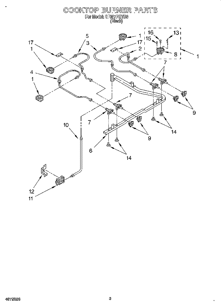 COOKTOP BURNER Diagram and Parts List for SF387PEYB8  Whirlpool Range